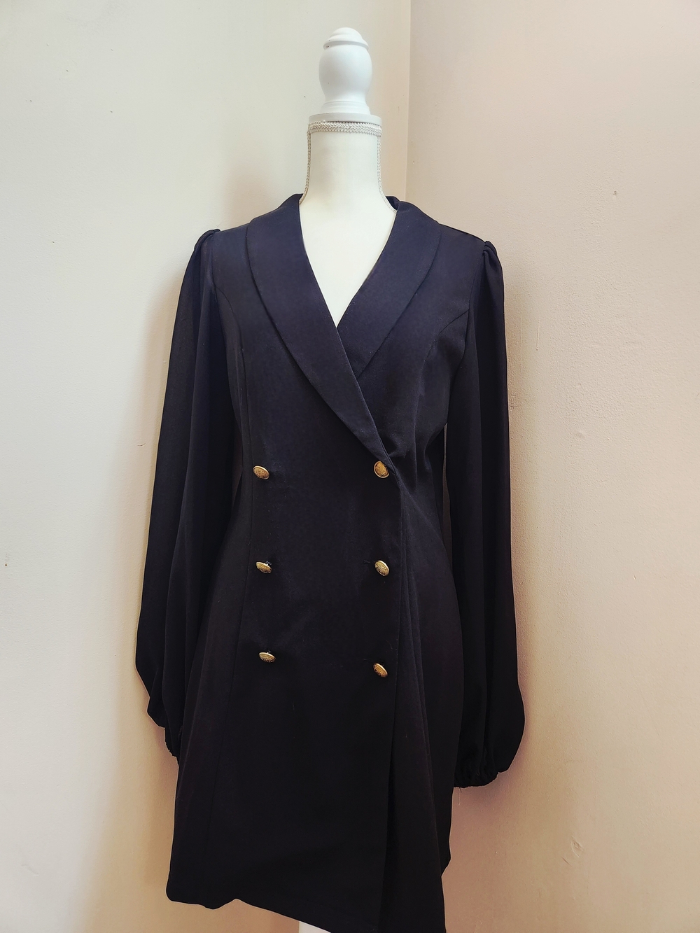 SHEIN Black Double-Breasted Blazer Dress with Gold Buttons